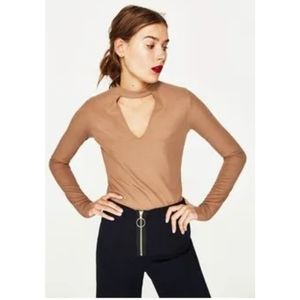 NEW ZARA Ribbed Top With Choker Detail Size S